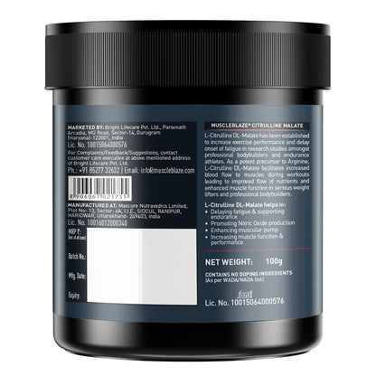 MuscleBlaze Citrulline Malate Powder(Unflavoured,100 G)| Supports Endurance & Muscle Pump,1 Count,50 Servings