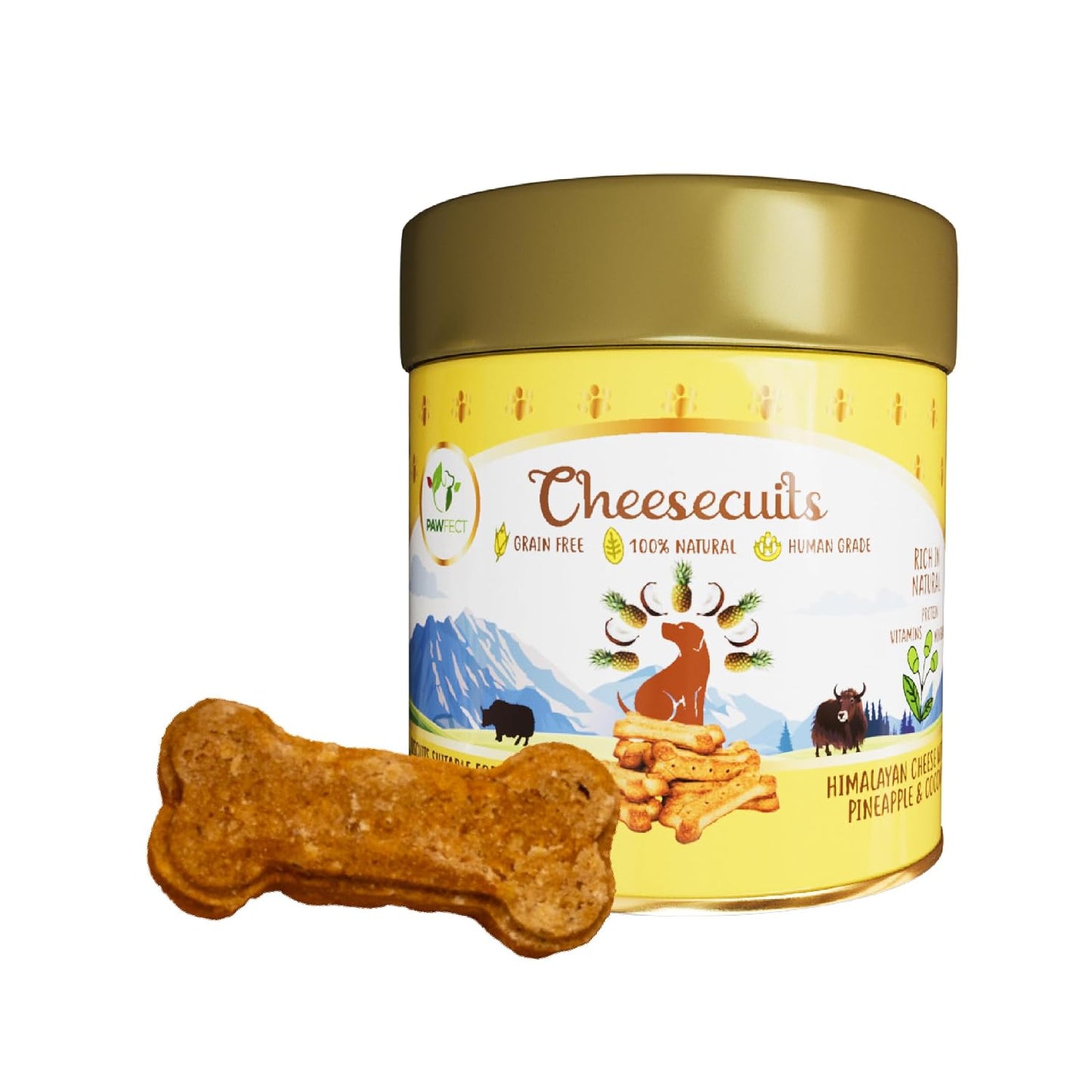 Pawfect Cheesecuits - Cheese Biscuits with Pineapple, Coconut & Eggs for Dogs - 100% Natural - Grain-Free - Hypoallergenic - Rich in Antioxidants - High-Protein Dog Training Treats (100g/3.53oz)