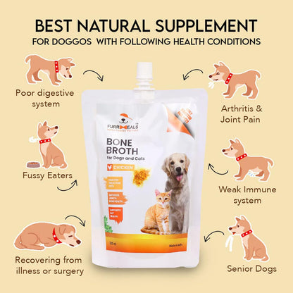 FurrMeals Chicken Bone Broth for Dogs & Cats | Food Topper for Picky Eaters | Rich in Natural Collagen for Bone & Gut Health | Hydration Support | Human Grade | No Preservatives | 300ml