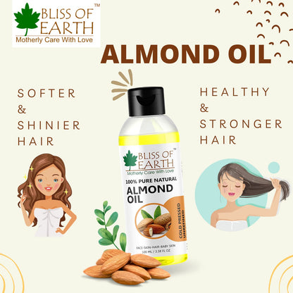 Bliss of Earth� 100% Pure & Natural Sweet Almond Oil (Coldpressed & Unrefined) Extracted From Whole Almond Kernels (100ML)