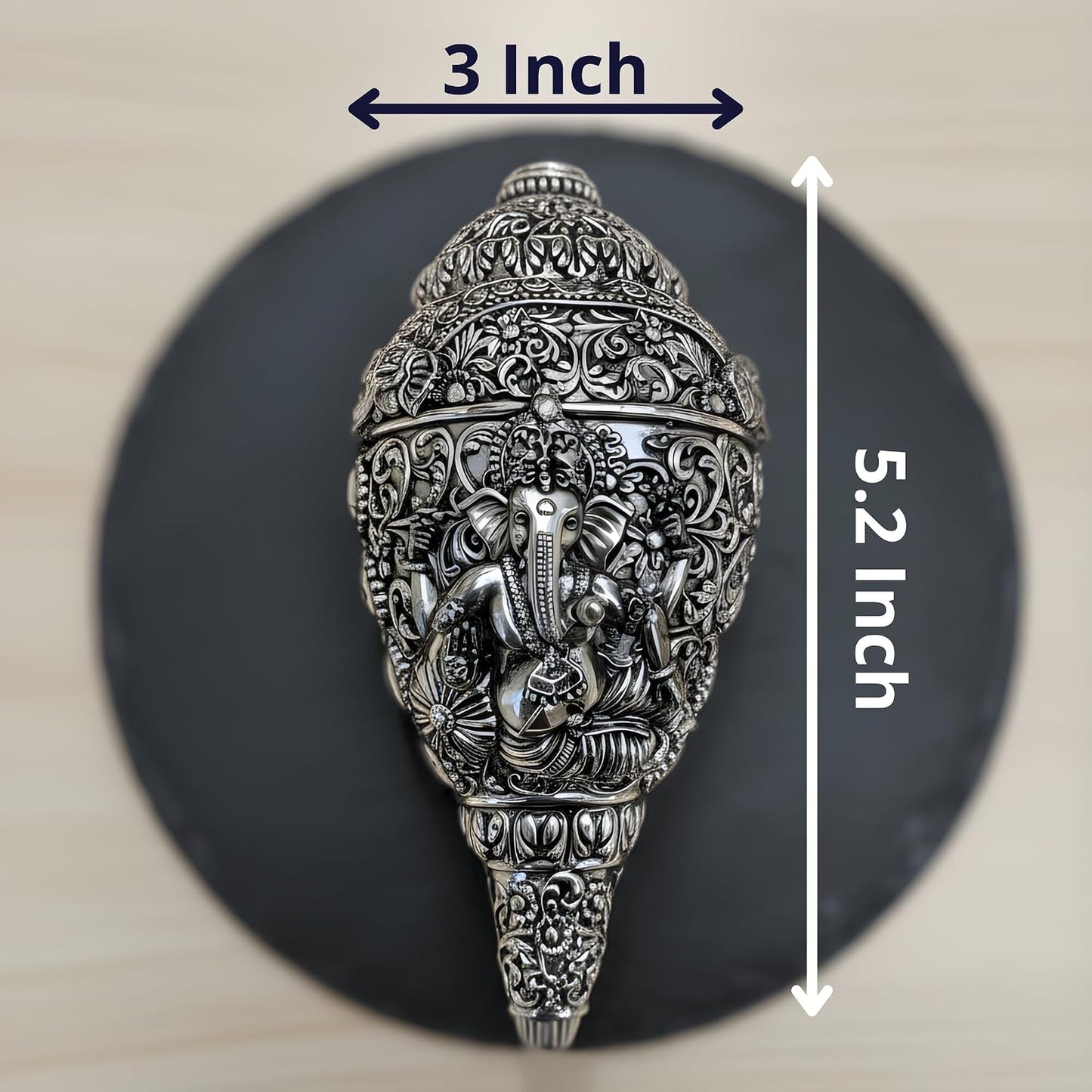 Dev Aastha Silver Plated Ganesh Shankh Idol 5.2 Inch | Lord Ganesha Conch Showpiece for Pooja Room, Home Decor & Office Desk | Vastu Gift Item for Housewarming