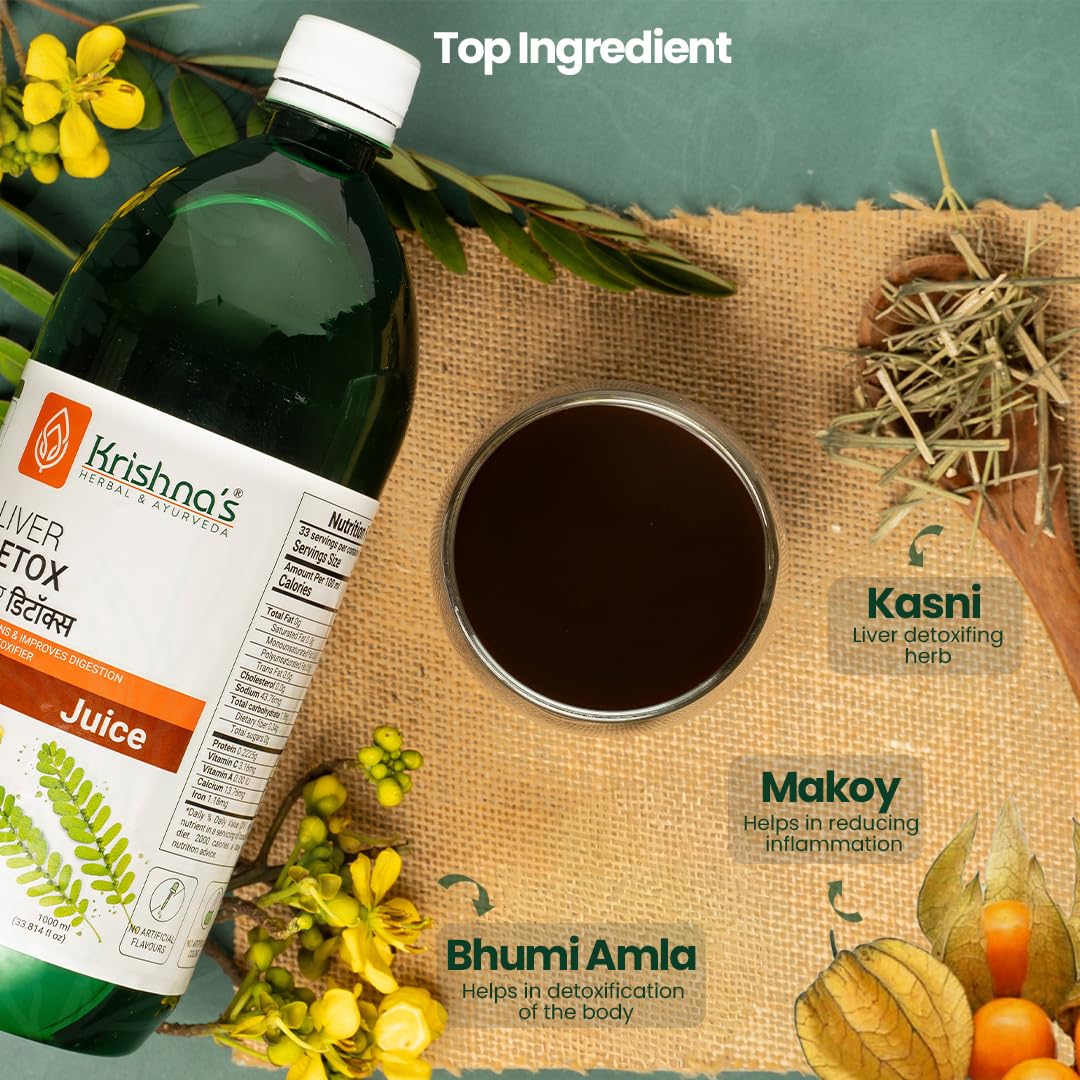 KRISHNA'S HERBAL & AYURVEDA Liver Detox Juice, Strengthens & Improves Digestion, Natural Rejuvenator & Liver Detoxifier, No Artificial Colors or Flavors, 1000 Ml - (Pack of 1)