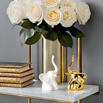 Street27® Home Decor Elephant Statue For Good Luck,Fengshui Ceramic Creative Small Modern Style Elephant Idol Figurines,Decorative Gift Items For Home,Office Desktop,Living Room (2pcs),White,Gold