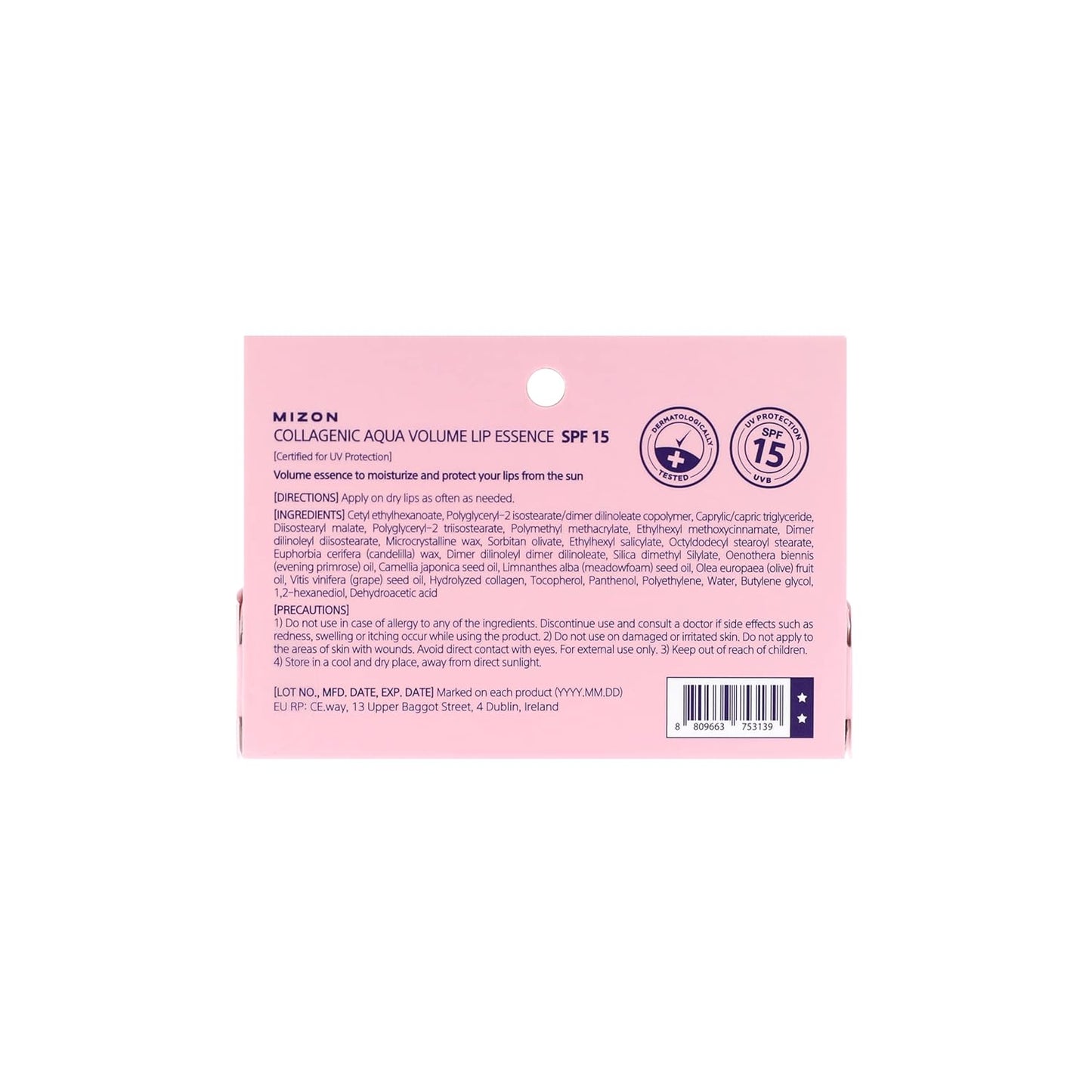 MIZON Collagenic Aqua Volume Lip Essence Treatment with Collagen Korean Lip Balm Moisturizing Soothing UV Protection No Fragrance - 10 ml