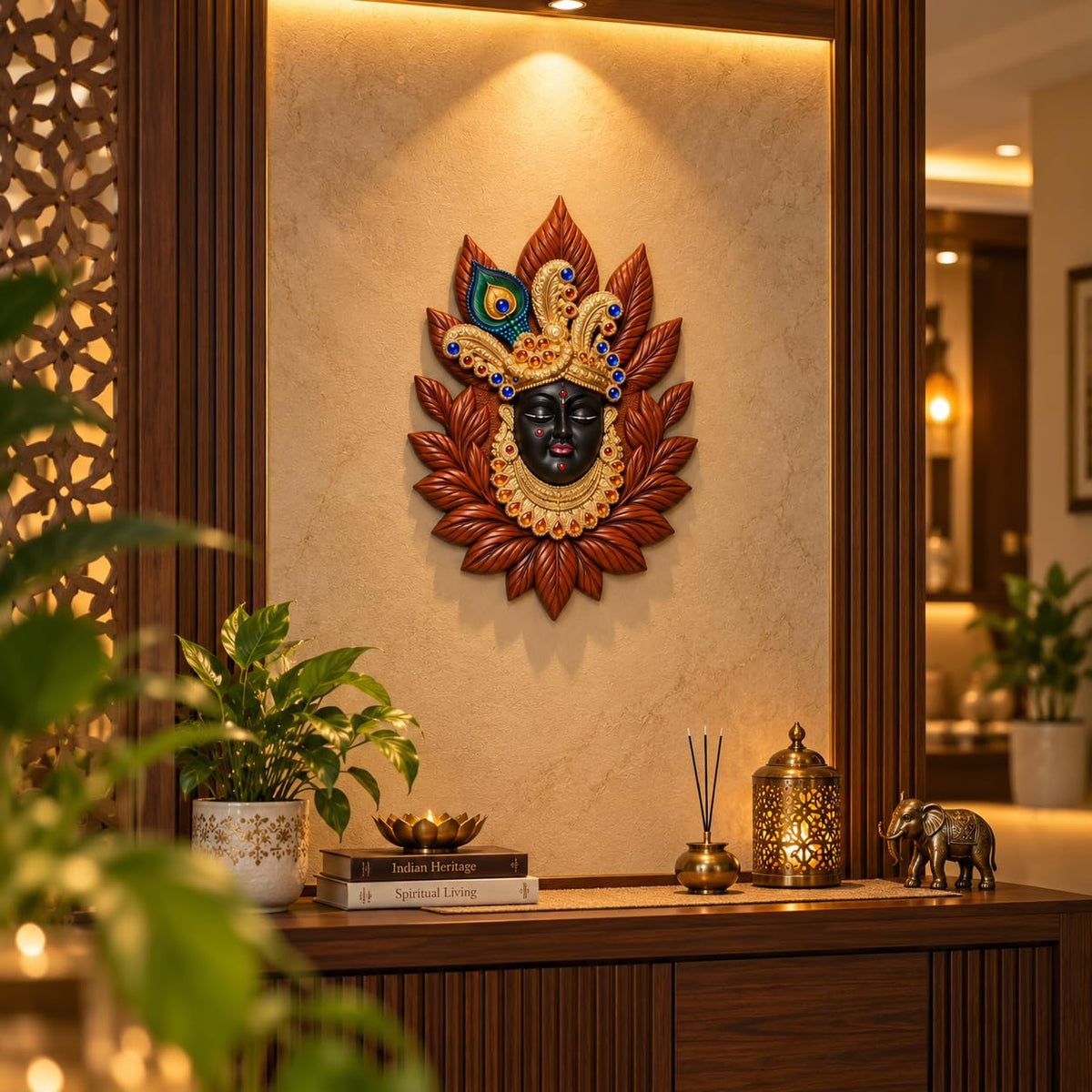 Decorative Goddess Wall Hanging for Home Temple & Pooja Room | Traditional Indian Religious Wall Decor with Leaf Design | 2 Feet Height x 1.5 Feet Width | Spiritual Home Decoration for Living Room, Entrance & Festive Décor-1 Pcs