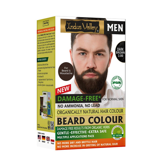 Indus Valley Men's Beard Colour packaging with a man wearing a beard on a white background
