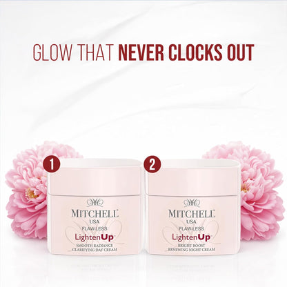 Mitchell USA Flawless Lighten Up Radiance Day Cream 50g | Moisturizer Cream | Peony, Alpha Arbutin, Niacinamide & Shea Butter | UVA/UVB Protection | Brightening Face Cream for Men & Women Daily Use