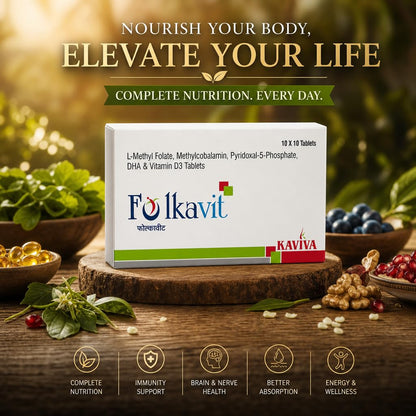 Folkavit L-Methyl Folate, Methylcobalamin, Pyridoxal-5-Phosphate, DHA & Vitamin D3 Tablets | Nutritional Supplement | 10 x 10 Tablets |