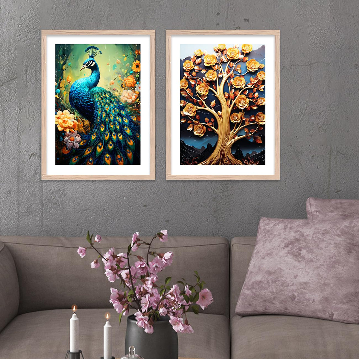 Wood Aesthetic Modern Art Wall Paintings With Frame For Living Room Bedroom Office Wall Decoration - Home Decor Frames Set of 2 (Art 4, 10x13 inch)
