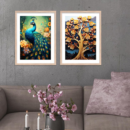 Wood Aesthetic Modern Art Wall Paintings With Frame For Living Room Bedroom Office Wall Decoration - Home Decor Frames Set of 2 (Art 4, 10x13 inch)