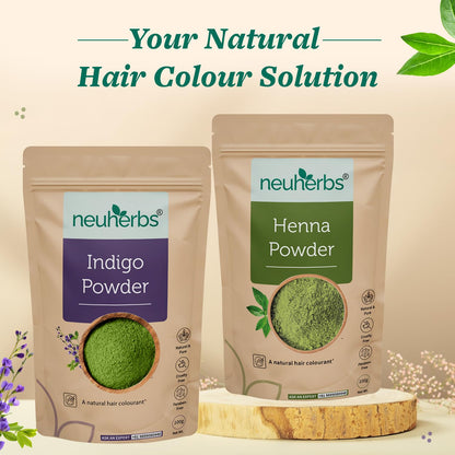 Neuherbs Henna and Indigo Powder for Hair (100 gm Each), Combo Pack | Pure & Natural Powder for Colouring and Nourishing Hair | With No Artificial Colour & Additives
