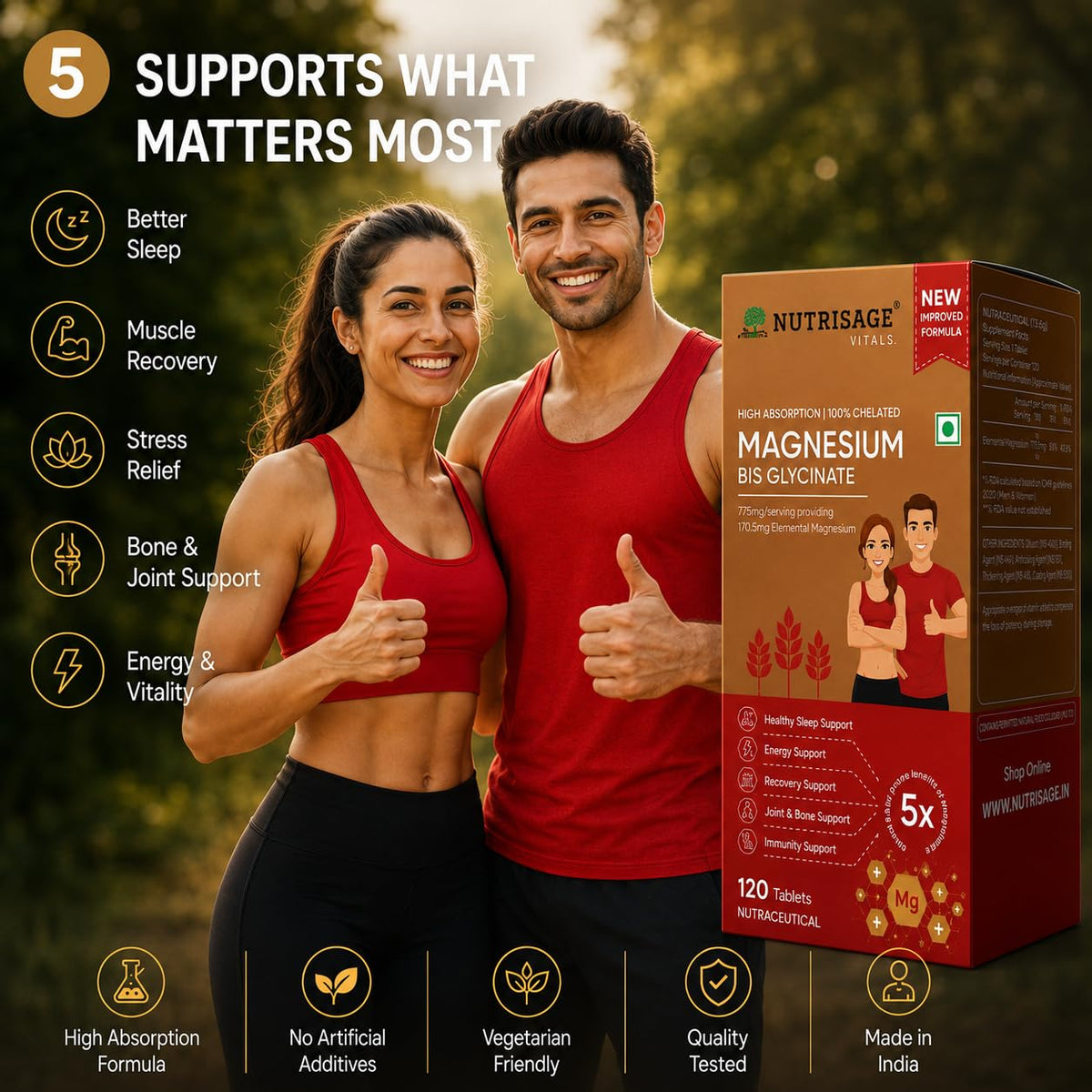Magnesium Bisglycinate 775 mg per Tablet | Provides 170.5 mg Elemental Magnesium | 100% Chelated High Absorption | Sleep, Muscle Recovery, Stress, Bone & Nerve Support | 120 Tablets