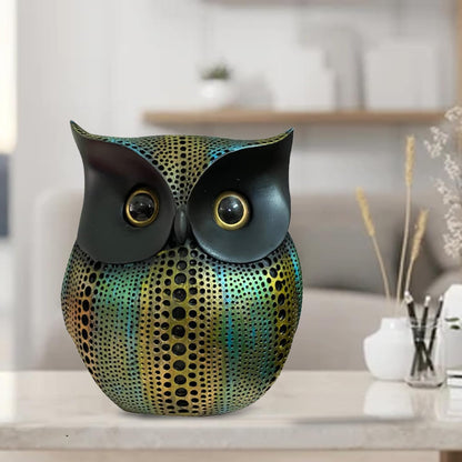 Modern Classy Happy Owl Resin Art Figure Showpiece (Multicolor), 13L X 6.5W X 14H CM