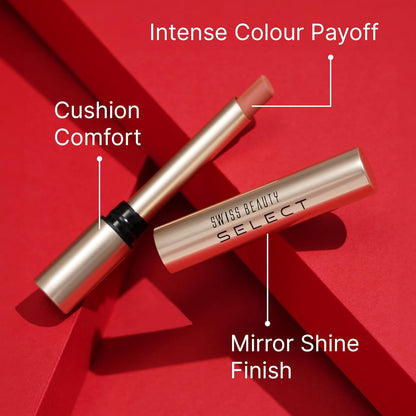 Swiss Beauty Select High On Shine Creamy Lipstick | With Mirror-shine finish | Enriched with Vitamin E | Shade- Supreme Nude, 1g |
