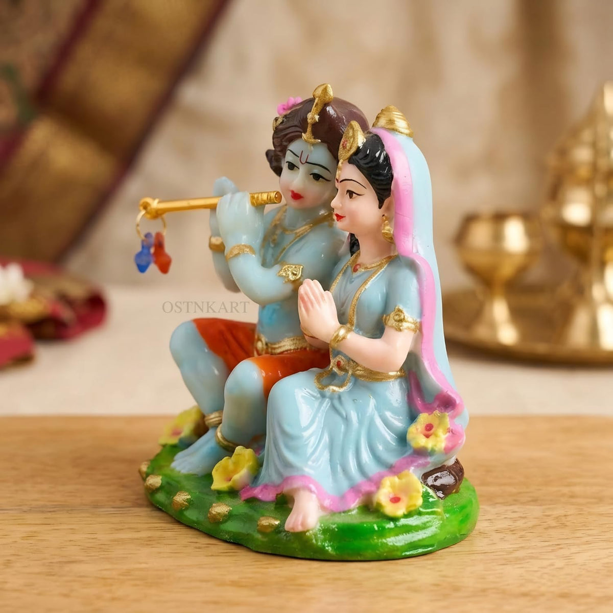 Radha Krishna Idol for Car Dashboard 3.5 Inch Multicolour Polyresin Statue | God Murti for Home Temple, Office Desk & Pooja Room | Spiritual Gift, Decorative Showpiece (8 x 6 x 9 cm)
