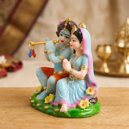 Radha Krishna Idol for Car Dashboard 3.5 Inch Multicolour Polyresin Statue | God Murti for Home Temple, Office Desk & Pooja Room | Spiritual Gift, Decorative Showpiece (8 x 6 x 9 cm)