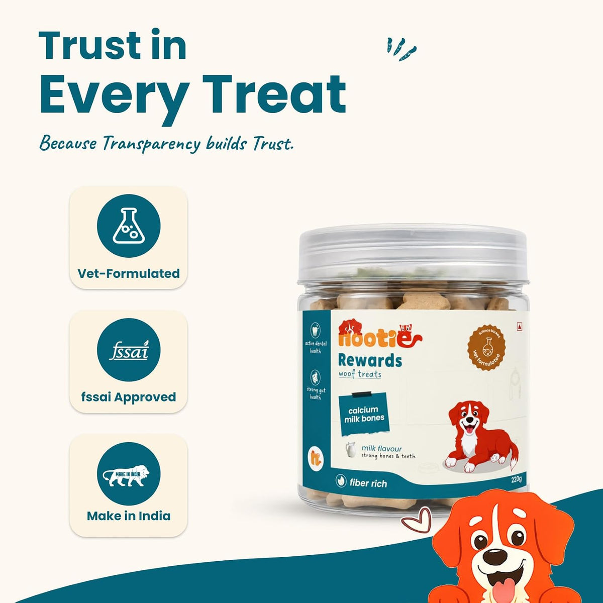 Nootie Calcium Milk Bone Supplement Dog Treats 220gms Supports Strong Gums & Jaws | Helps Maintain Clean Teeth | 100% Digestible & Safe-Milk Flavour