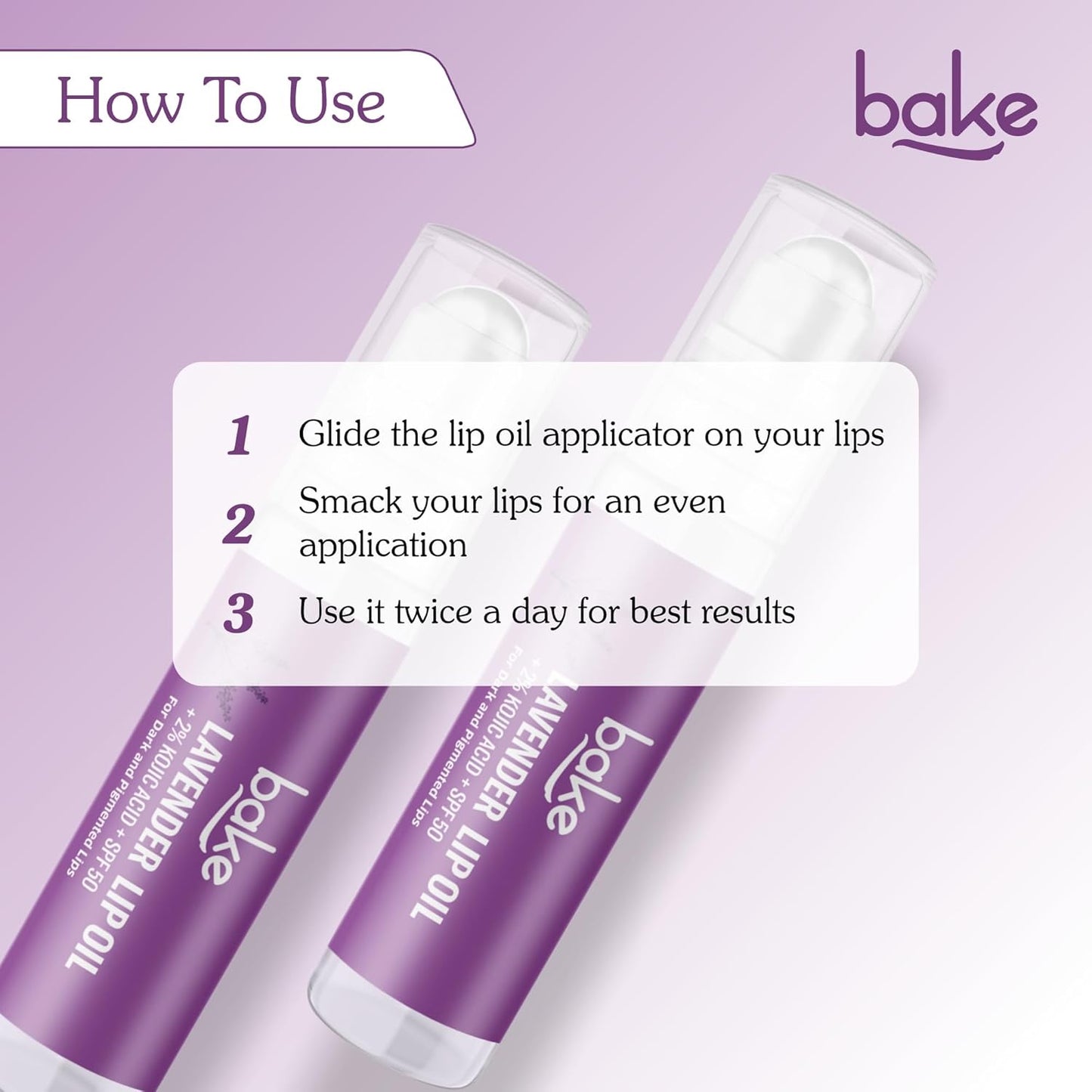 BAKE 2% Kojic Acid Lavender Brightening Lip Balm Oil for Dark & Pigmented Lips with SPF 50 PA++++ with Alpha Arbutin - 15g