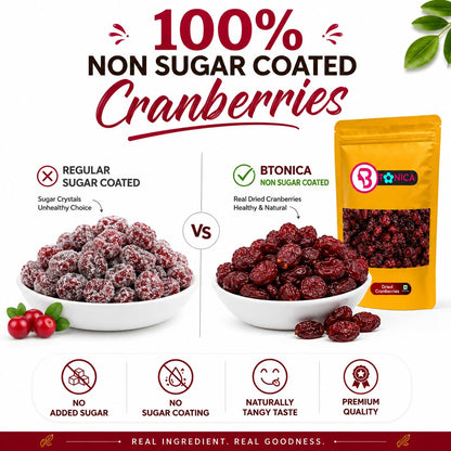 Btonica Unsweetened Cranberries – Non-Sugar Coated Whole Dried Berries | No Added Sugar, No Preservatives