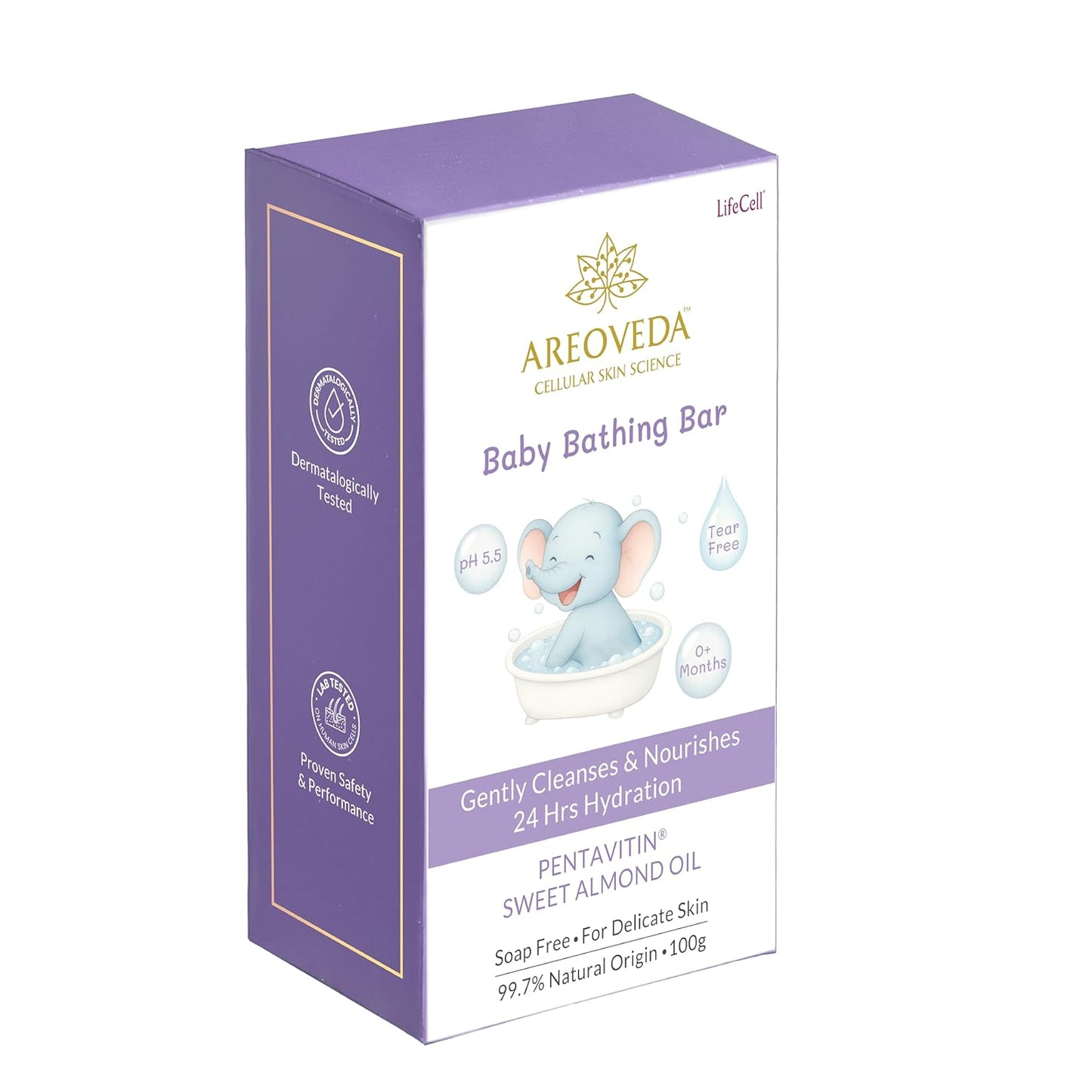 AreoVeda Baby Bathing Bar (100 gm) | 24Hrs Hydration | Fights Germs | Lab Tested, EWG Verified, Cellularly Proven