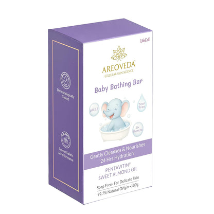 AreoVeda Baby Bathing Bar (100 gm) | 24Hrs Hydration | Fights Germs | Lab Tested, EWG Verified, Cellularly Proven