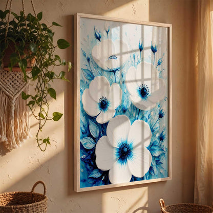 Aesthetic Flowers Modern Art Wall Painting | Home Decoration Floral Painting With Frame For Living Room Bedroom Wall Decor | Textured Digital Reprint Set of 1 Size (13X17 INCH)
