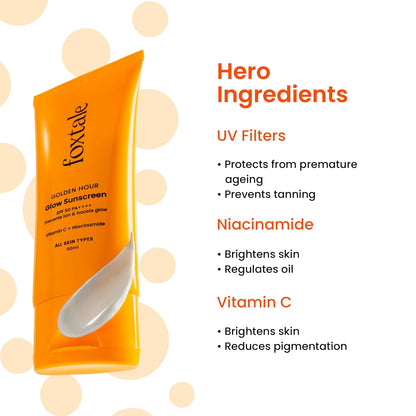 Foxtale SPF 50 Vitamin C Glow Sunscreen with PA++++ & Niacinamide | Lightweight | Fast Absorbing | UVA and UVB Filters | Prevents Tanning | No White Cast | Non-Greasy | For Men & Women | All Skin Types | 50 Ml