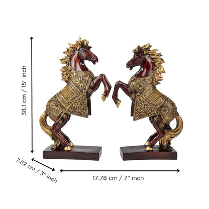 eCraftIndia Set of 2 Resin Running Horse Showpiece for Home Decor Office | Gift for Housewarming Birthday