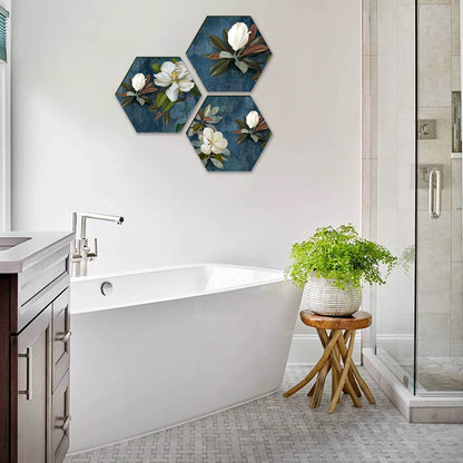 Floral Wall Painting For Living Room Hexagonal Set of 3 (E)