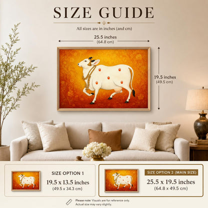 Kamdhenu Cow Vastu Wall Painting for Living Room Bedroom Hall Office Decor, Hindu Spiritual Religious Artwork, Premium Wooden Synthetic Frame (13.5 x 19.5 Inch) NM01-V-175