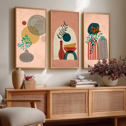 Boho Decorative Modern Wall Art Home Dacor Abstract Painting poster With Frame For Living Room Bed Room Hotel Wall Decor Digital Reprint Engineered Wood Set of 3 (Art 12, 10x19 inch)
