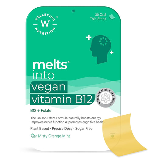 Zephivo Wellbeing Nutrition Melts Vegan Vitamin B12 Supplements for men & women | Memory Booster and Brain, Heart & Nervous System Support with B12, Folate, Brahmi & CurcuWIN | 30 Oral Thin Strips