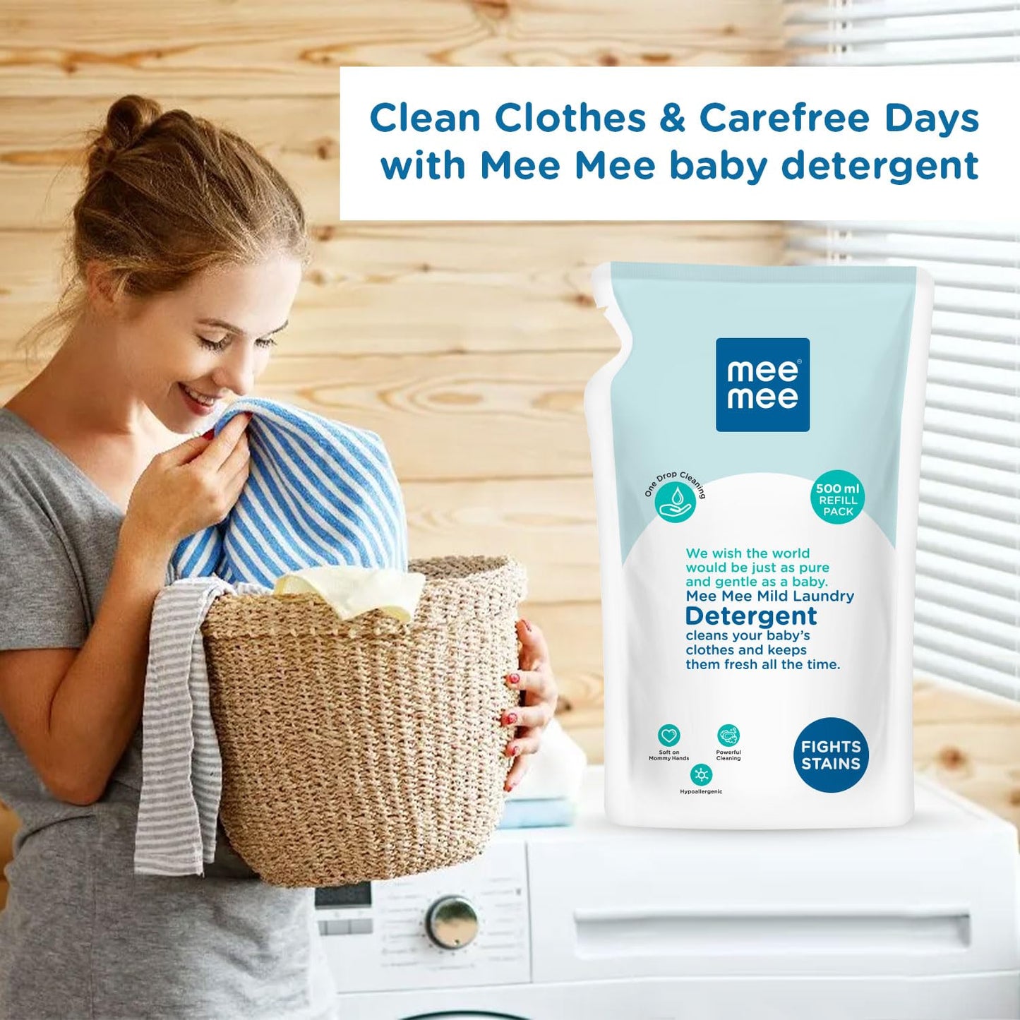 Mee Mee Baby Liquid Detergent 500 ml | Ph balanced, Free from Harsh Chemicals, Safe for mother's hands & baby's skin | Anti-Bacterial, Removes Stains & Odor with One Drop, Hypoallergenic