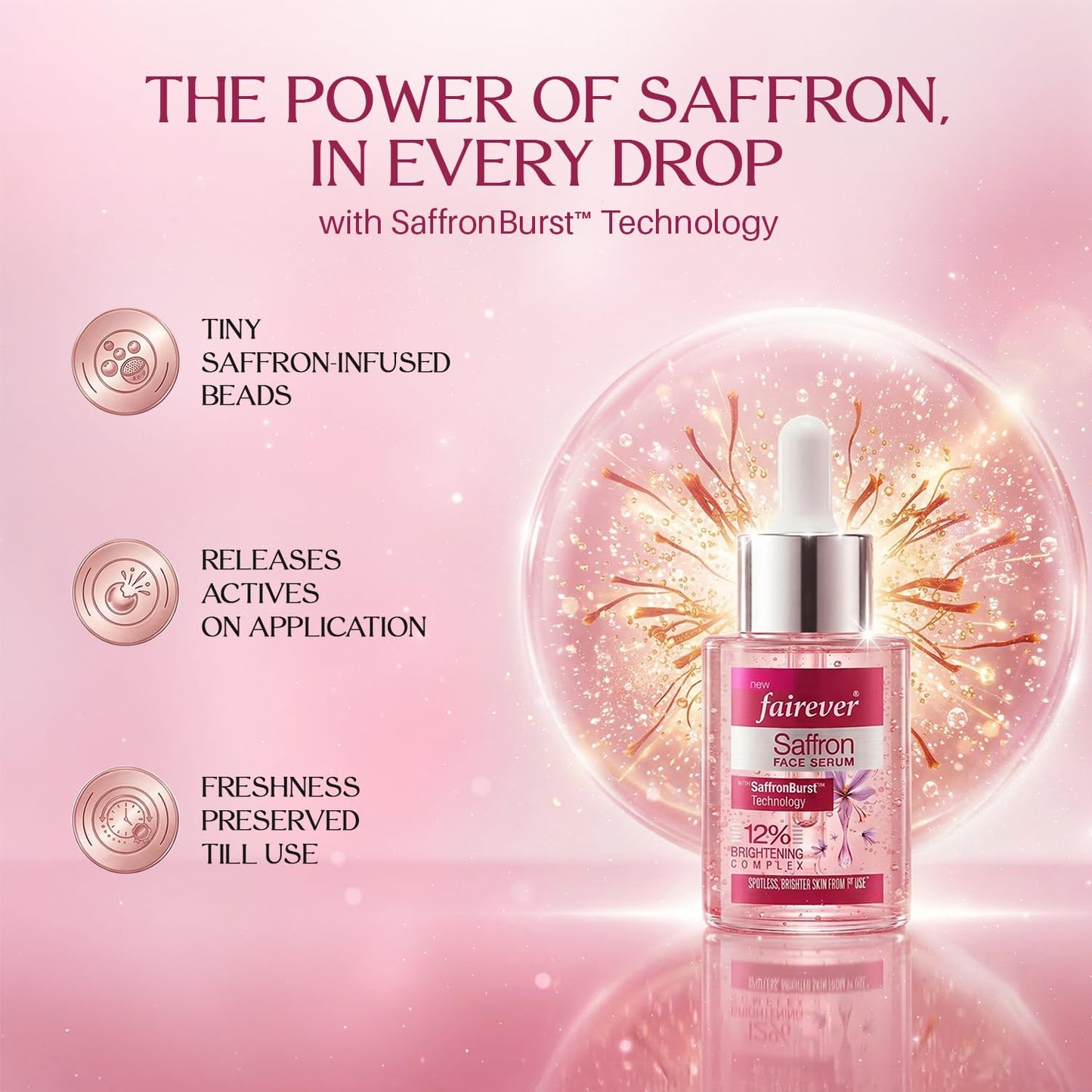 Fairever Saffron Face Serum | 12% Brightening Complex | Niacinamide, Alpha Arbutin & SaffronBurst | Reduces Dark Spots & Pigmentation | For All Skin Types | 30ml