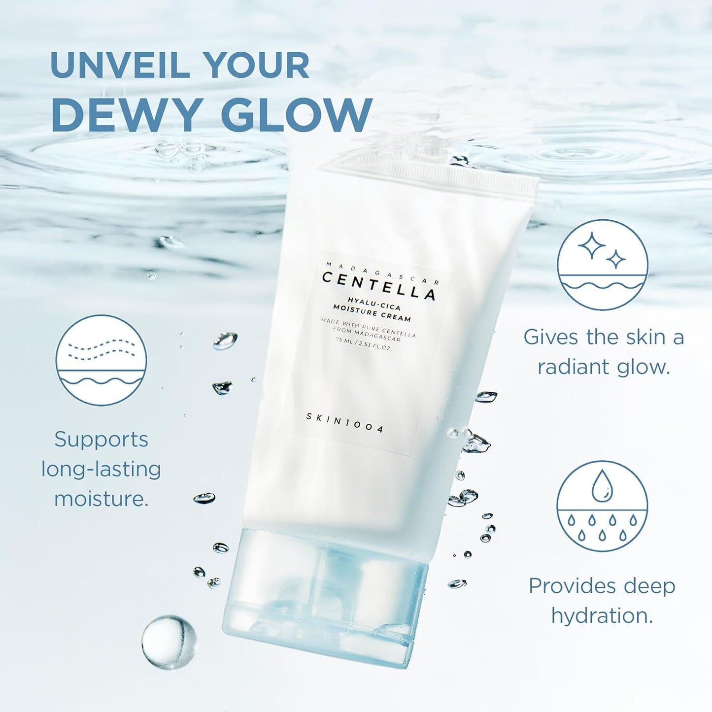 SKIN1004 Centella Hyalu-Cica Moisture Cream | Lightweight Deep Hydrating Cream with Hyaluronic Acid & Collagen for Sensitive Skin, 75ml