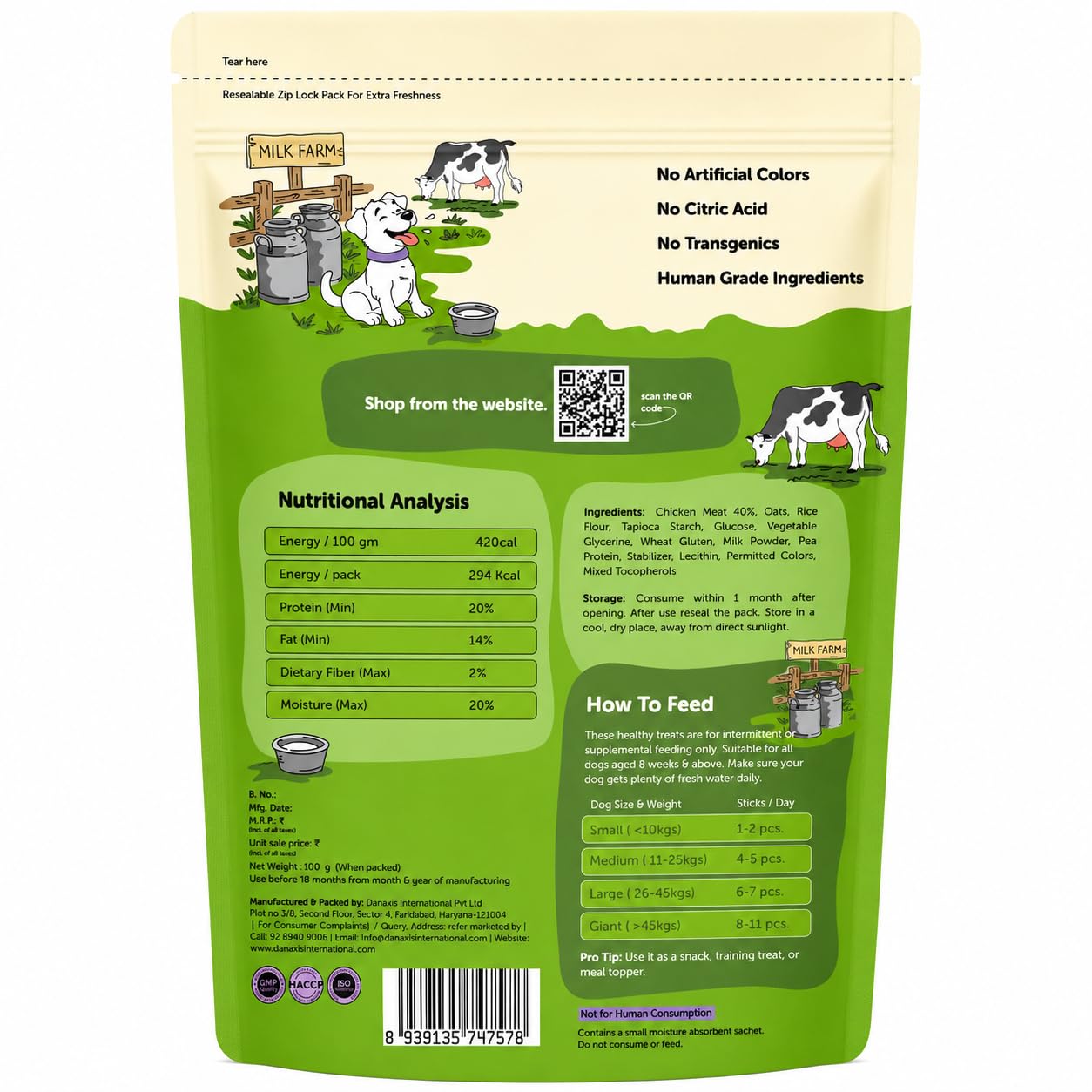 Dogs & Tiddles Milk & Real Chicken Dog Treats for Puppies & Adult Dogs, 100g | Soft & Chewy Puppy Treats | Easily Digestible and Healthy| Tasty Training Treats and Dog Snacks