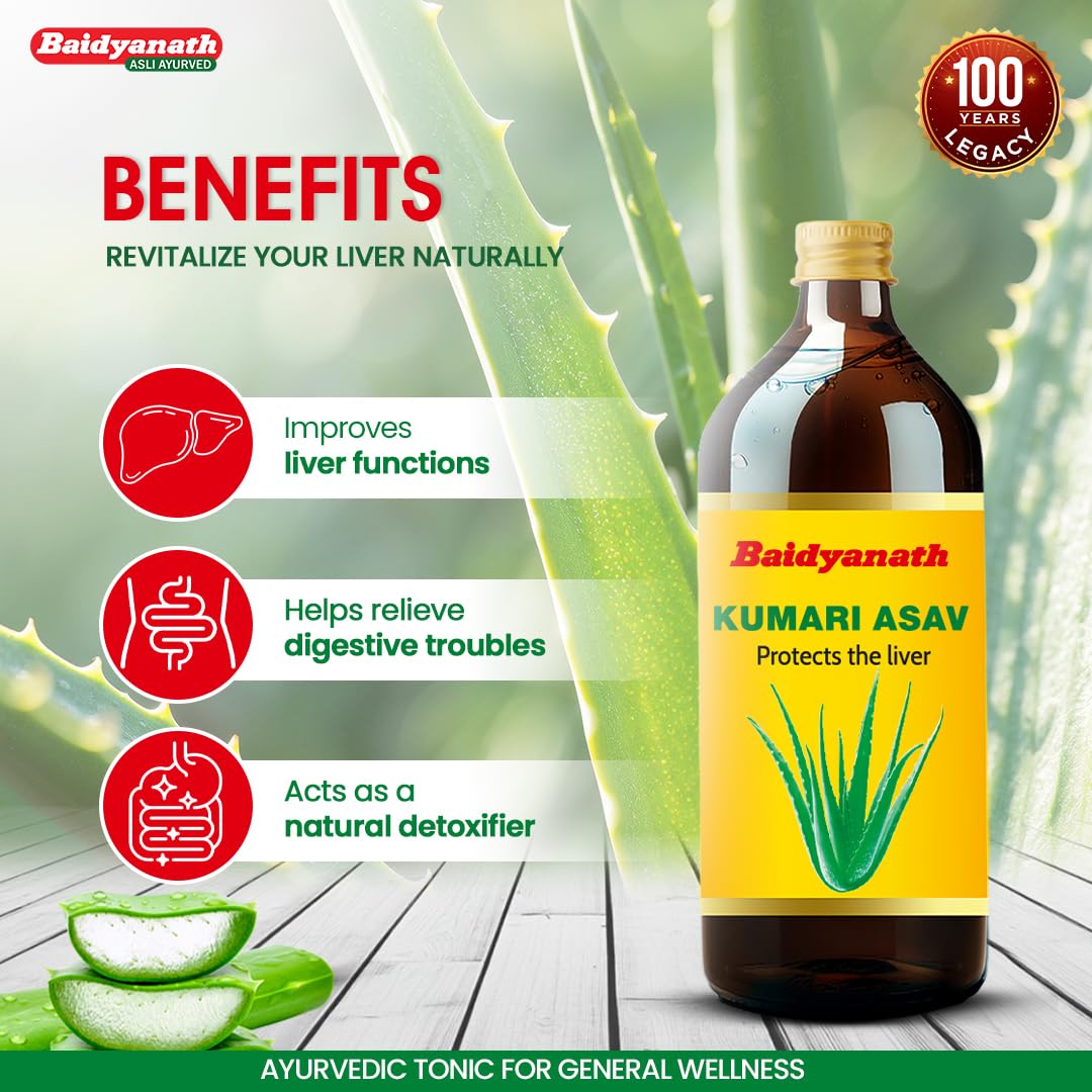 Baidyanath Kumari Asav | Ayurvedic Herbal Tonic for Liver & Digestive Balance | Aloe Vera & 39 Herbal Ingredients |450 ml