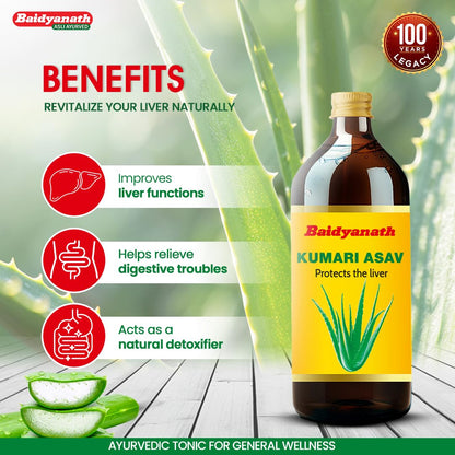 Baidyanath Kumari Asav | Ayurvedic Herbal Tonic for Liver & Digestive Balance | Aloe Vera & 39 Herbal Ingredients |450 ml