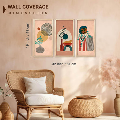 Boho Decorative Modern Wall Art Home Dacor Abstract Painting poster With Frame For Living Room Bed Room Hotel Wall Decor Digital Reprint Engineered Wood Set of 3 (Art 12, 10x19 inch)