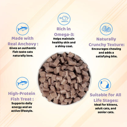 Petoska Mixed Ocean Fish Cat Treats – 100g | Air-Dried Sardine, Mackerel & Anchovy Bites with Taurine & Omega-3 | Chewy | High-Protein Digestion & Reproductive Support| Kittens & Adult Cats