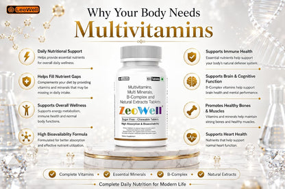 ZEOWELL Chewable Multivitamin Tablets for Men & Women | With Zinc, Magnesium, Vitamin B12, C, D3, Lutein, Zeaxanthin & Ashwagandha | Energy, Immunity & Eye Health | Sugar-Free - 60 Tablets (by LeeWell)