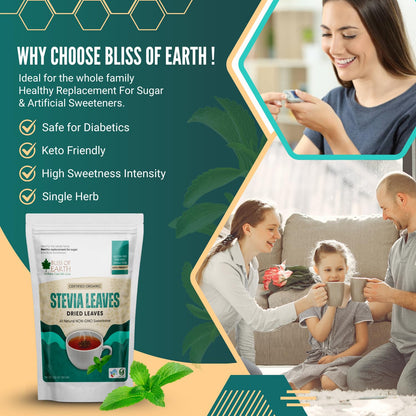 Bliss of Earth Organic Stevia Leaves Dried, Natural & Sugarfree, Best Taste, 100GM