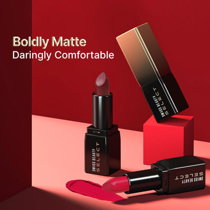 Swiss Beauty Select Dare To Matte Creamy Lipstick | with Velvety matte finish | Long Lasting Stay | with Vitamin E | Shade- Vivid Maroon, 3.8g |