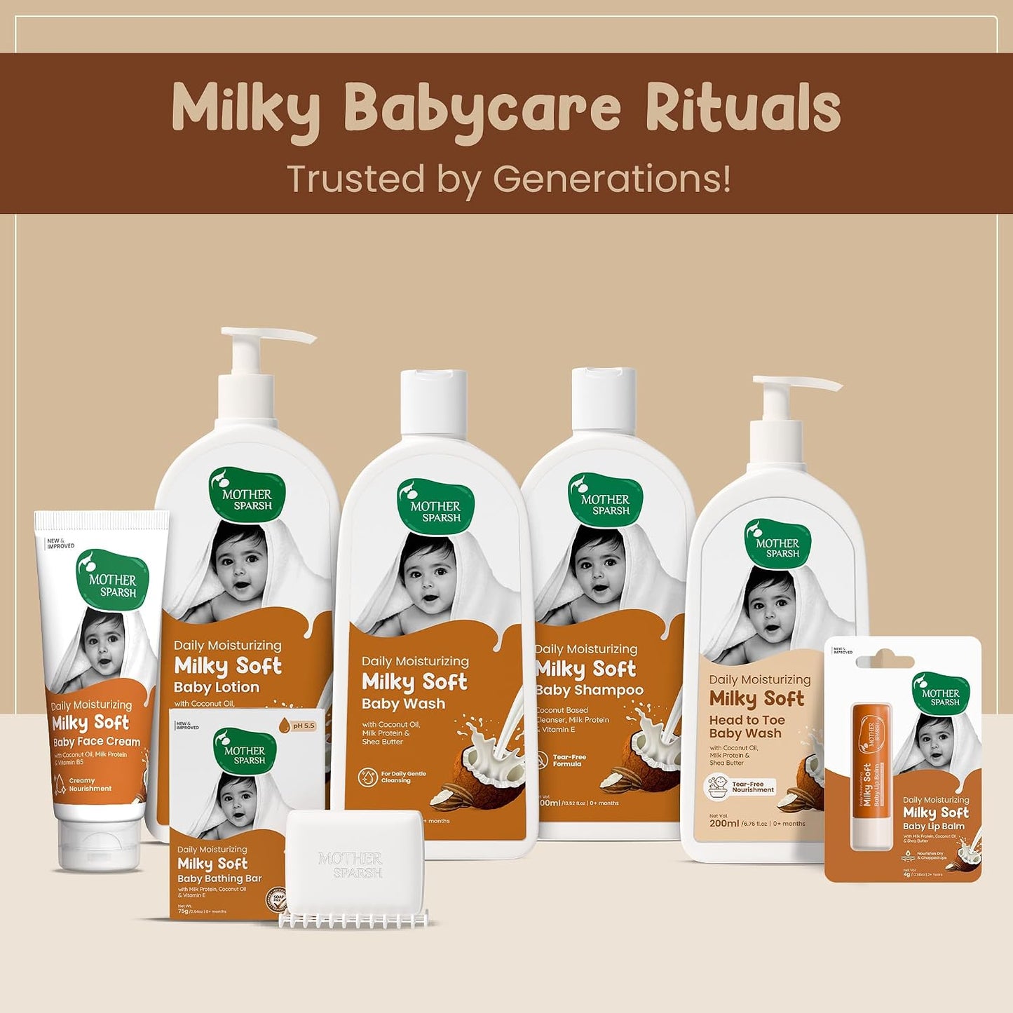 Mother Sparsh Milky Soft Baby Face Cream | Daily Moisturizing Face Cream for Babies With Coconut Oil, Milk Protein & Vitamin B5 | Non Sticky Baby Cream Prevents Dryness- (50g)