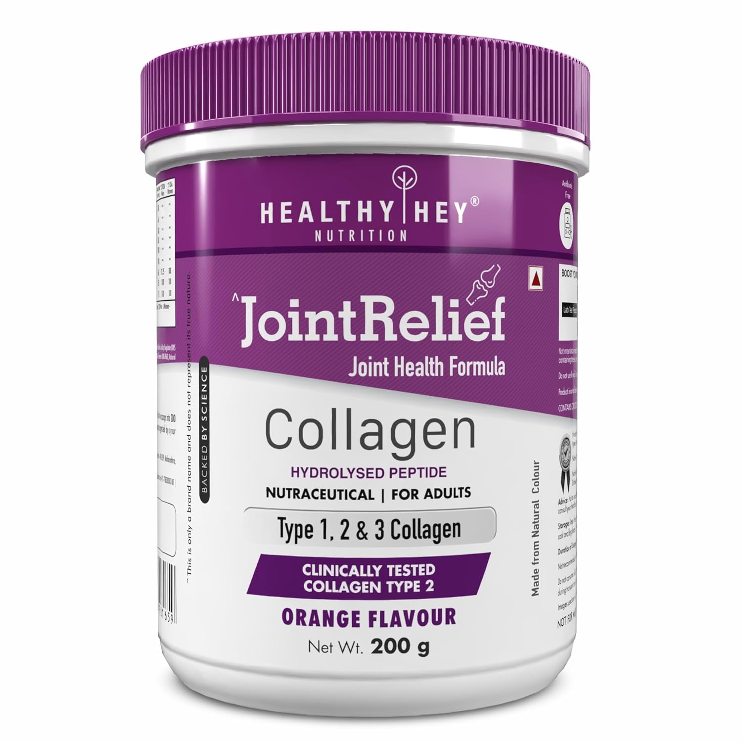 Zephivo HealthyHey Nutrition Jointrelief Collagen Peptide Powder Type 1, 2 & 3 (Hydrolysed) With Glucosamine, Chondroitin, Msm- Support Joint And Cartilage Health - 200G (Orange)
