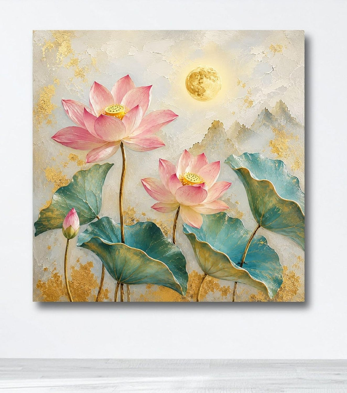 Lotus Flower Painting for Wall Vastu (15+ DESIGNS) Framed Lotus Canvas Painting for Living Room, Bedroom | Nature Floral Wall Art with Multiple Design Variations (Pink Multi Lotus, 18x18 Inch, Framed)