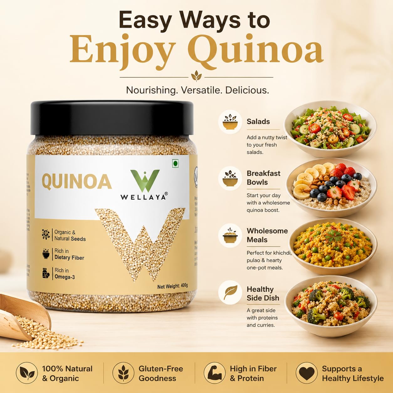 WELLAYA Quinoa Seeds | High Protein & Fiber Quinoa Seeds for Eating | Rich Nutrient Whole Grain | Healthy Food