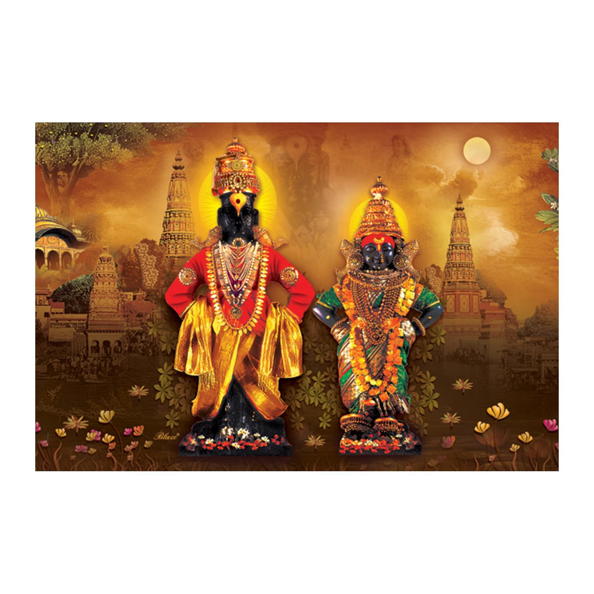 Vitthal Rukmini Paintings for Living room, Vitthal Rukmini Poster Big Size with Sparkle Coated Lamination - 2233 (Self Adhesive) 18x24 Inch