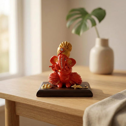 eCraftIndia Orange Ganesha Statue | Lord Ganesha Idol for Home Decor Car Dashboard | Ganesh Ganpati Murti Gift for Diwali Housewarming Birthday