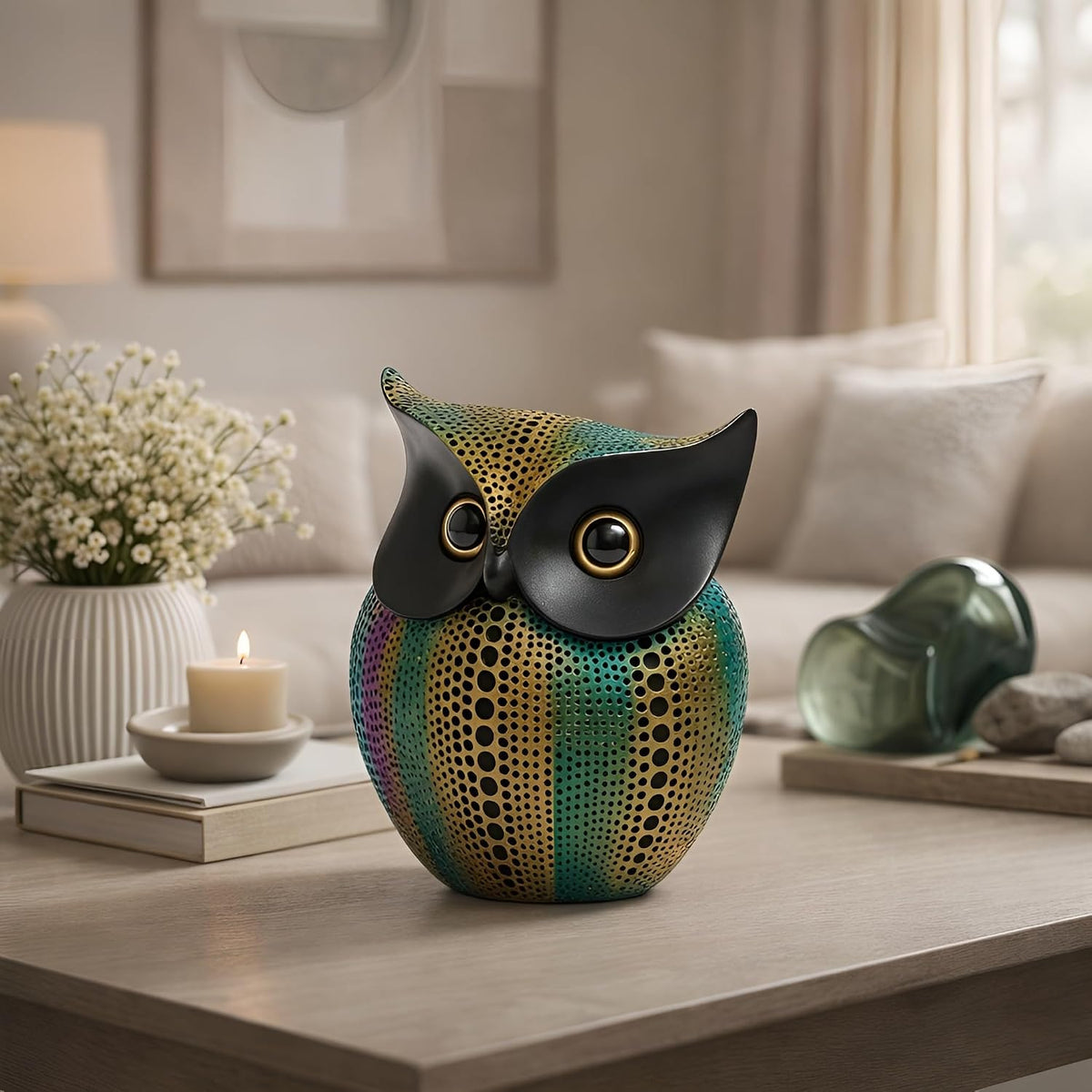 Xtore® Modern Classy Lucky Owl Resin Art Figure Showpiece -(Pack of 1,Multicolor)